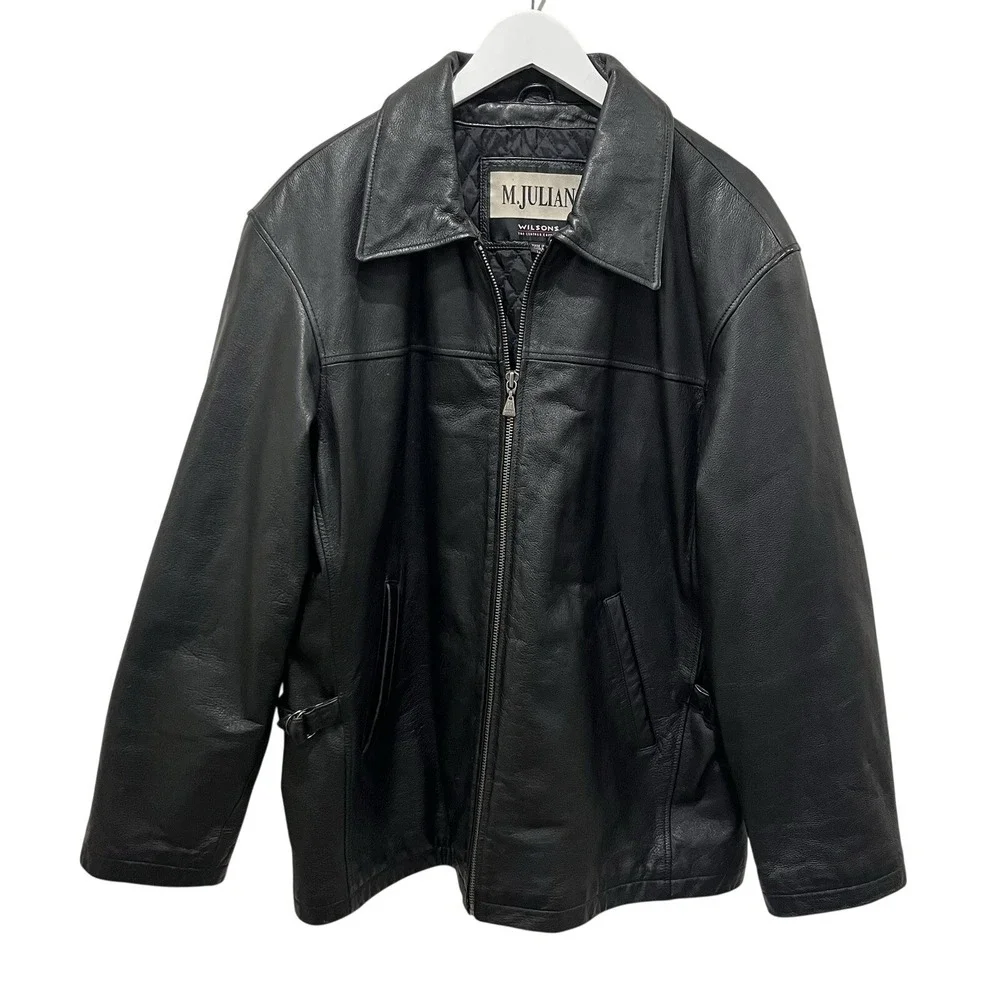 Vintage Wilsons M Julian Leather Jacket Mens Large Black Full Zip Quilted Lined